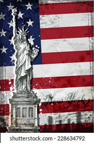 statue of Liberty. United States flag. Vector illustration