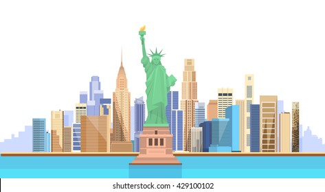 Statue Liberty United States New York City View Vector Illustration