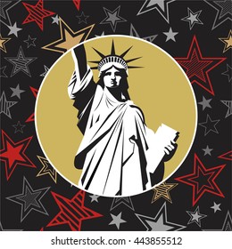Statue of Liberty in the United States in New York in the background seamless pattern of stars