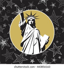 Statue of Liberty in the United States in New York in the background seamless pattern of stars