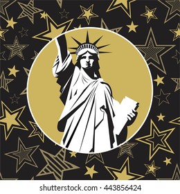 Statue of Liberty in the United States in New York in the background seamless pattern of stars