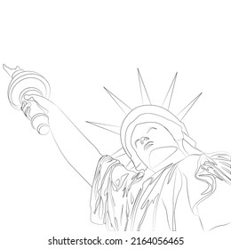 The Statue of Liberty. United States. Vector contour of Statue of Liberty. Line art statue