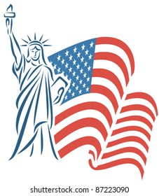 Statue of Liberty and USA flag