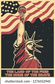 Statue of Liberty USA Flag and Anthem Words Vector Poster