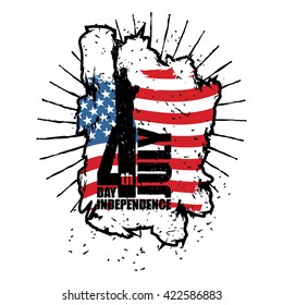  Statue of Liberty and USA flag in grunge style. Brush strokes and ink splatter. Independence Day of America. National public holiday in United States. Logo for patriotic celebration