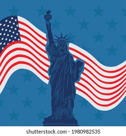 statue of liberty and usa flag illustration