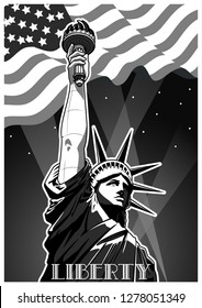 Statue of Liberty and USA Flag Retro Poster 1920s style