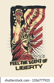 Statue of Liberty, USA Flag Trash Polka Tattoo Style Design