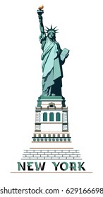 Statue of Liberty. USA. Monument sculpture in New York. The national symbol of America. Illustration on a white background. Use the presentation of corporate reporting, marketing, line, logo, vector