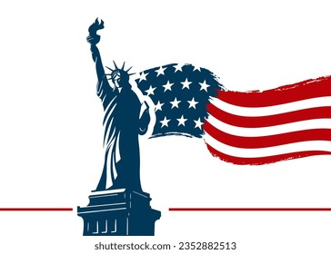 Statue of Liberty and USA National Flag on a banner template to memorial events. 9 September, Patriot or Remembrance Day concept. Vector illustration.