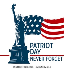 Statue of Liberty and USA National Flag on a banner template to memorial events. 9 September, Patriot or Remembrance Day concept. Vector illustration.