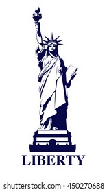 Statue of Liberty USA. New York landmark. The bronze sculpture. The dark logo on a white background. American symbol. Vector illustration EPS 10