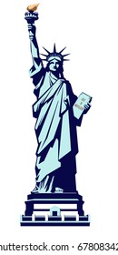 
Statue of Liberty USA. New York.Download the banner. street business banner layout. Geometric drawing.Sculpture. Green-blue illustration of the white background.The national symbol of America.logo