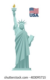 Statue of Liberty in USA on white background. National symbol of America. State attraction of country. famous sculpture in New york- freedom illuminating world. Sign democracy