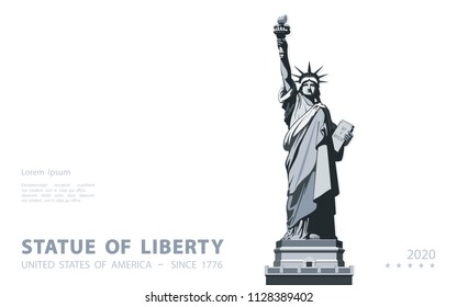 Statue of Liberty. USA, poster. 2020. Creative Black and White Linear Picture. Symbol of America. Illustration white background. 