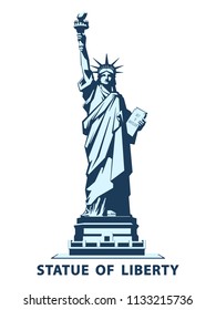 Statue of Liberty USA, poster. 2020. Creative Blue Linear Picture. National Symbol of America. Illustration white background. Use presentations, corporate reports, text, emblems, labels, logo,vector