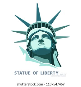 Statue of Liberty USA, poster. 2020. Creative Blue Linear Picture. National Symbol of America. Illustration white background. Use presentations,corporate reports, text, emblems, labels, logo,vector