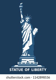 Statue of Liberty USA, poster. 2020. Creative Blue Linear Picture. National Symbol of America. Illustration, dark background. Use presentations,corporate reports, text, emblems, labels, logo,vector
