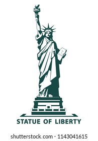 Statue of Liberty USA, poster. 2020. Creative green Linear Picture. National Symbol of America. Illustration white background. Use presentations, corporate reports, text, emblems, labels, logo,vector
