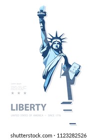 Statue of Liberty USA, poster. Creative Blue Linear Picture. National Symbol of America. Illustration, white background. 