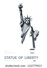 Statue of Liberty USA, poster. Creative black-and-white linear drawing. National Symbol of America.Illustration, white background. Use presentations,corporate reports,text, emblems,labels, logo,vector