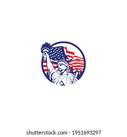 Statue of Liberty, USA,map, flag and symbol