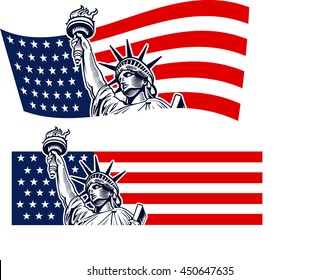 Statue of Liberty, USA,map,  flag and symbol