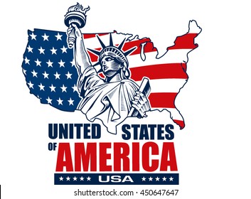 Statue of Liberty, USA,map,  flag and symbol