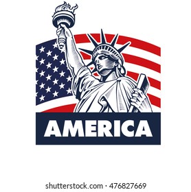 Statue of Liberty, USA,map, flag and symbol