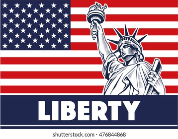 Statue of Liberty, USA,map, flag and symbol