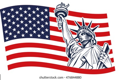 Statue of Liberty, USA,map, flag and symbol