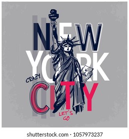  Statue of liberty vector design  for t-shirt print.New York city typography design.