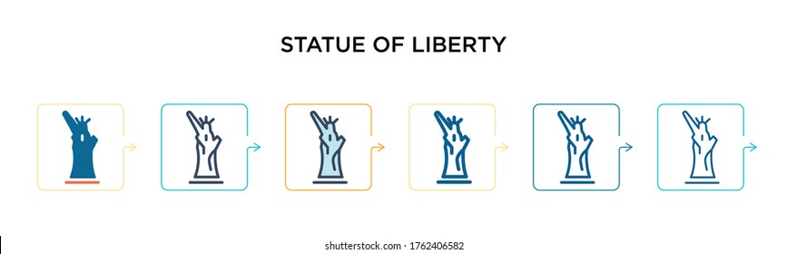 Statue of liberty vector icon in 6 different modern styles. Black, two colored statue of liberty icons designed in filled, outline, line and stroke style. Vector illustration can be used for web, 