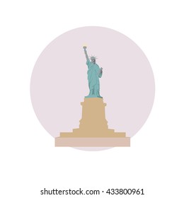 Statue of Liberty vector icon sign. Colossal neoclassical sculpture in New York city, NYC, USA. World famous landmark. Vector flat style design. Web, application button. Postcard, Postage Stamp, card