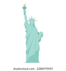 Statue of Liberty vector illustration. Flat image - famous sightseeing - green sculpture on Liberty Island in New York Harbor. United States, USA, travel, independence, freedom concepts.