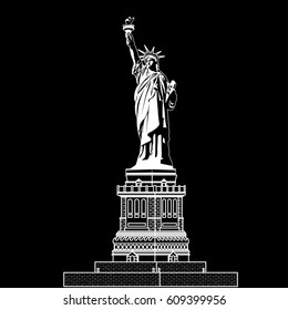 The Statue of Liberty. Vector illustration isolated on black background.