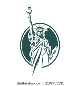 Estatua de la libertad círculo ilustración vector, ilustración de diseño del logotipo de arte