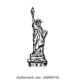 Statue Liberty    vector illustration sketch hand drawn and black lines  isolated white background