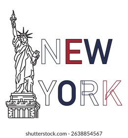 Statue of Liberty Vector Line and Text Style New York Vintage Color, vector illustration Sketch Statue of Liberty is a symbol of welcome