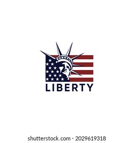 Statue of liberty vector logo and usa flag
