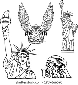 statue of liberty vector set 4th of july independence day stars  packaging design liberty print america black and white print holiday elements eagle statue of liberty independence elements