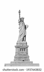 La estatua de la traza de vectores de la libertad Ilustración monocromo blanco y negro sobre fondo blanco. Estilo plano. Un hito en Nueva York y Estados Unidos. Símbolo nacional estadounidense.