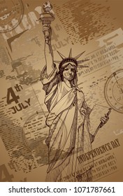 Statue of Liberty. Vintage background. Newspaper.