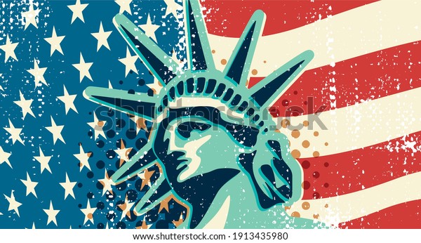 Statue Liberty Vintage Banner New York Stock Vector (Royalty Free ...