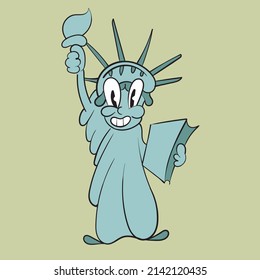 Statue of liberty. Vintage toons: funny character, vector illustration trendy classic retro cartoon style 30s.