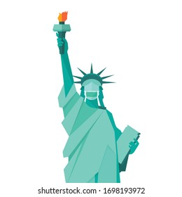 Statue of liberty wearing protective medical mask. coronavirus concept
