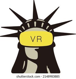 La Estatua de la Libertad usando gafas de realidad virtual. vista frontal, ilustración vectorial