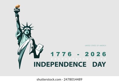 Statue of Liberty, welcome to america. USA Independence Day. Liberty, 1776-2024. Green design, USA holiday. National symbol of America New York, banner, flyer, poster, advertising. Vector illustration