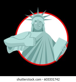 Statue of Liberty Winks. thumbs up landmark  America. Sculpture Architecture USA
