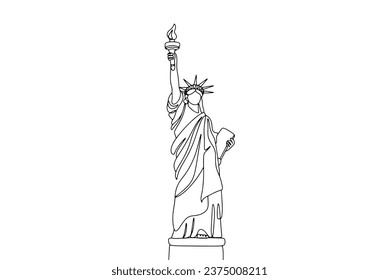 Statue of Liberty. World famous sculpture. World Freedom Day. One line drawing for different uses. Vector illustration.